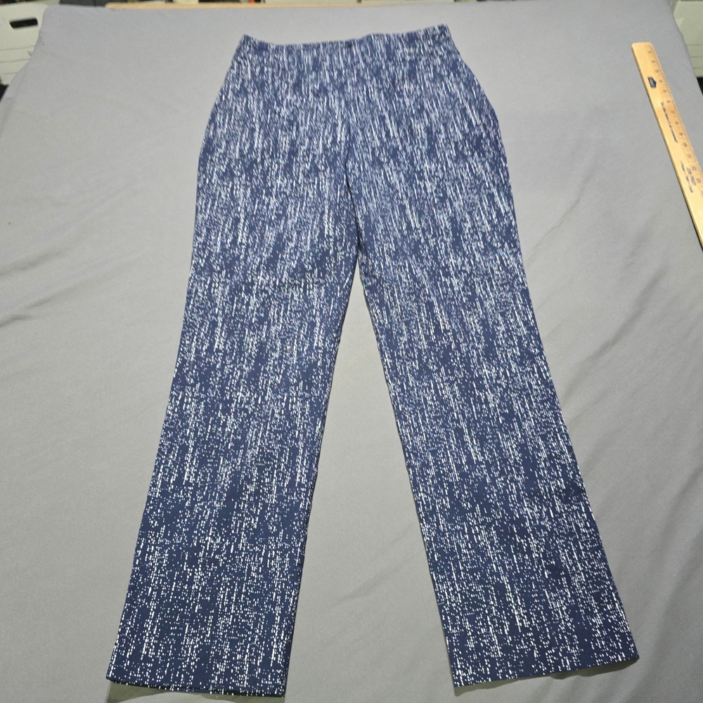 JM Collection Slim Leg Pants Womens Medium Navy White Tummy Control NEW